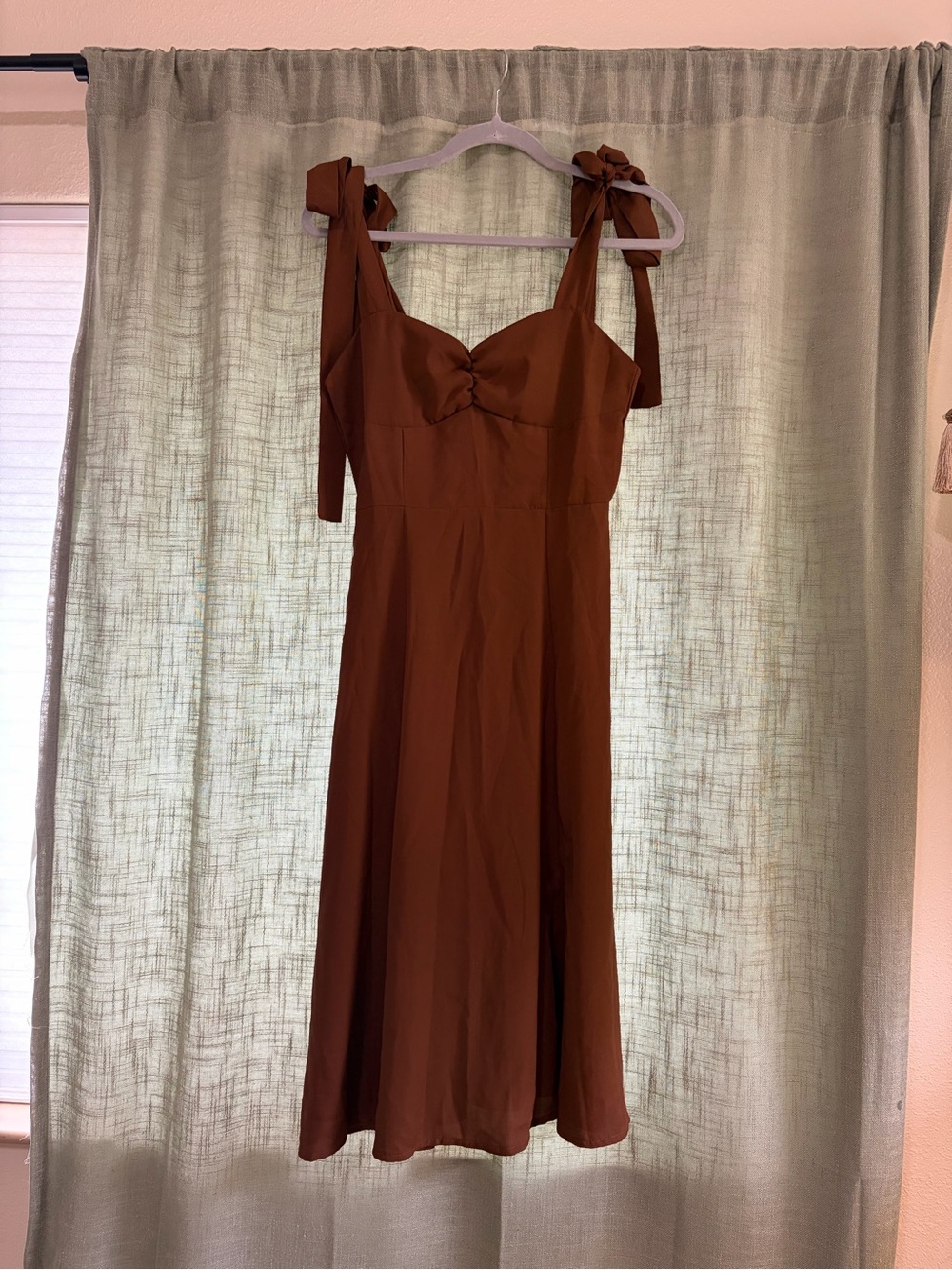 Women's Midi Tie-Shoulder Dress in Chocolate Brown